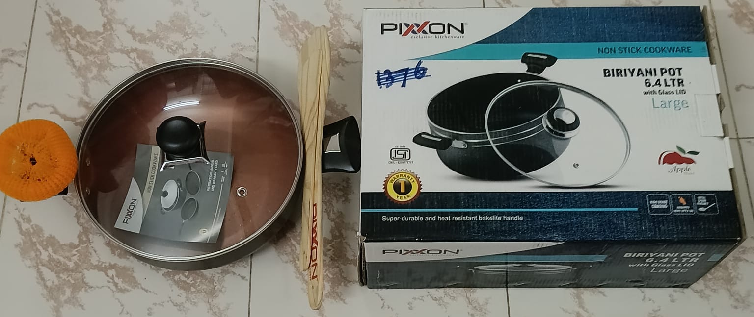 PIXXON BIRYANI POT 6.4 LTR  WITH GIASS LID.